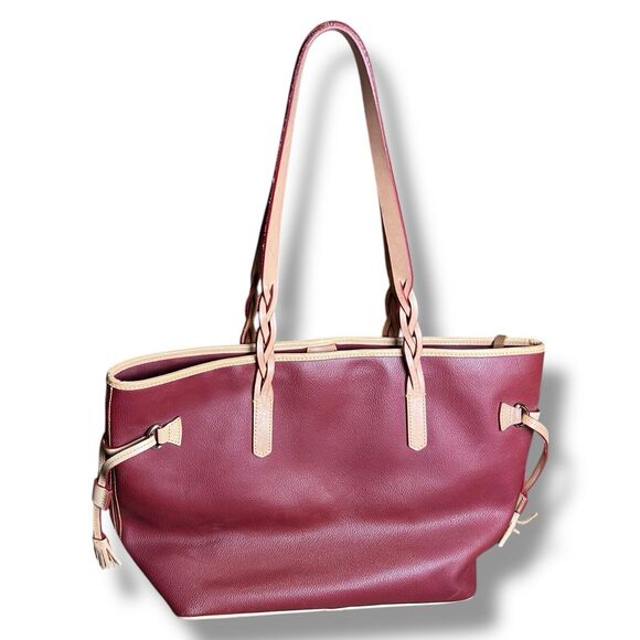 Dooney & Bourke Eva Bailey Travel Tote Cranberry Red Pebble Leather Shoulder Bag - Picture 3 of 12